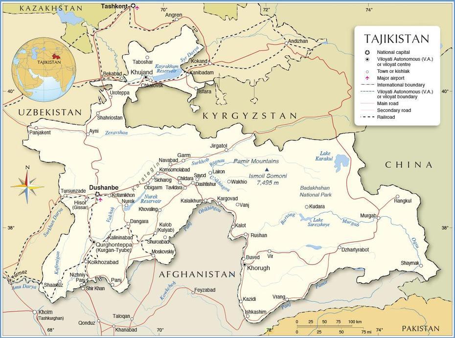 Tajikistan Maps | Printable Maps Of Tajikistan For Download, Qaratog, Tajikistan, Tajikistan Physical, Tajikistan Capital