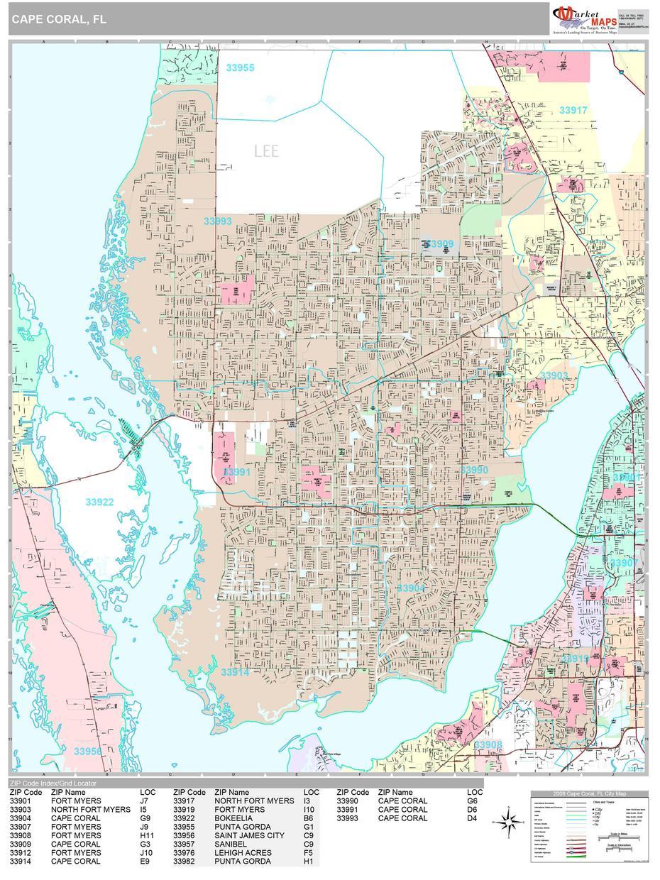 Cape Coral Florida Wall Map (Premium Style) By Marketmaps – Mapsales, Cape Coral, United States, Cape Coral Canal, Cape Coral Beaches