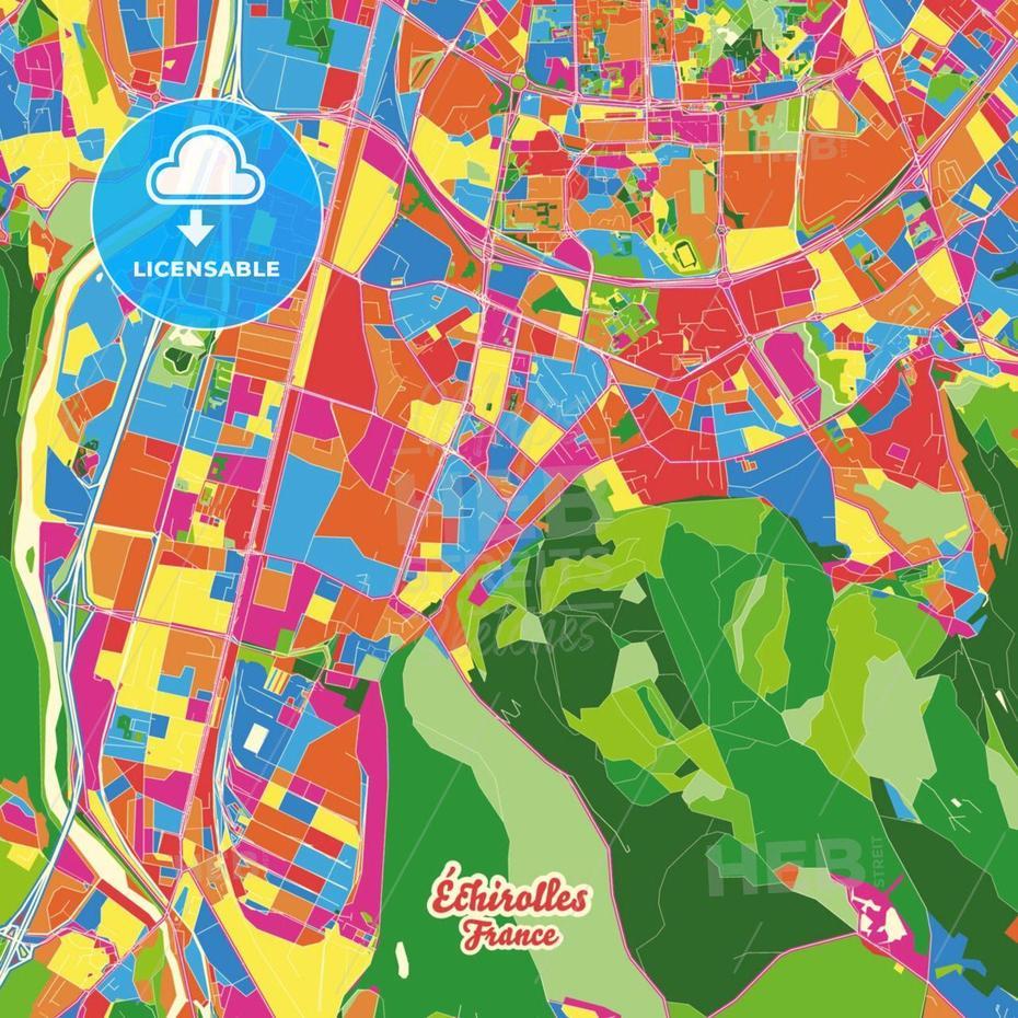 Echirolles, Isere, France Crazy Colorful Map Print Template In 2022 …, Échirolles, France, De  Grenoble, Echirolles France