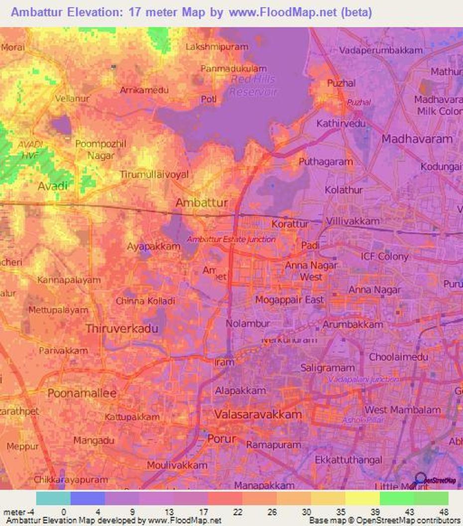 Elevation Of Ambattur,India Elevation Map, Topography, Contour, Ambattūr, India, Ambattūr, India