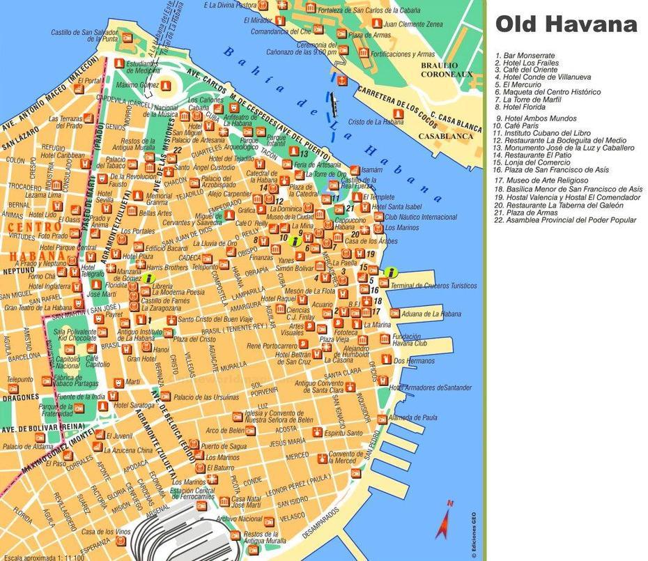 Havana Tourist Map, Havana, Cuba, Manzanillo Cuba, Santiago Cuba