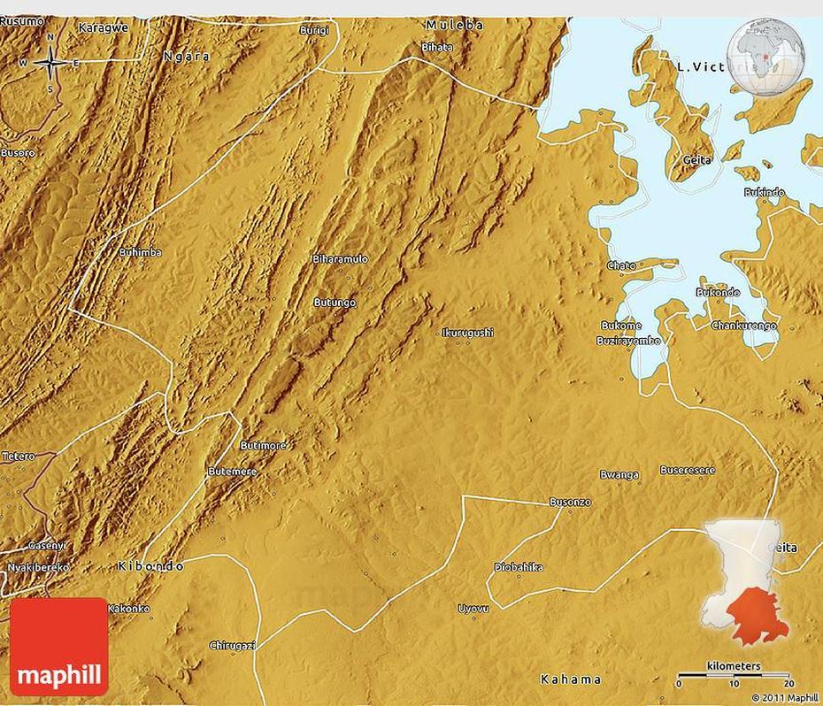 Physical 3D Map Of Biharamulo, Biharamulo, Tanzania, Arusha Tanzania, Kenya And Tanzania