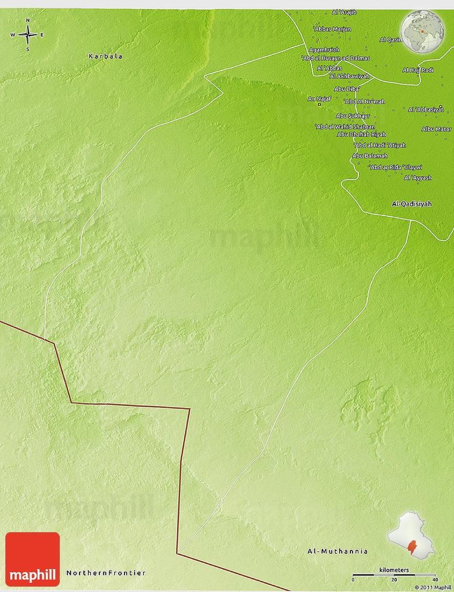 Physical 3D Map Of An-Najaf, An Najaf, Iraq, Military  Iraq, Iraq  Location