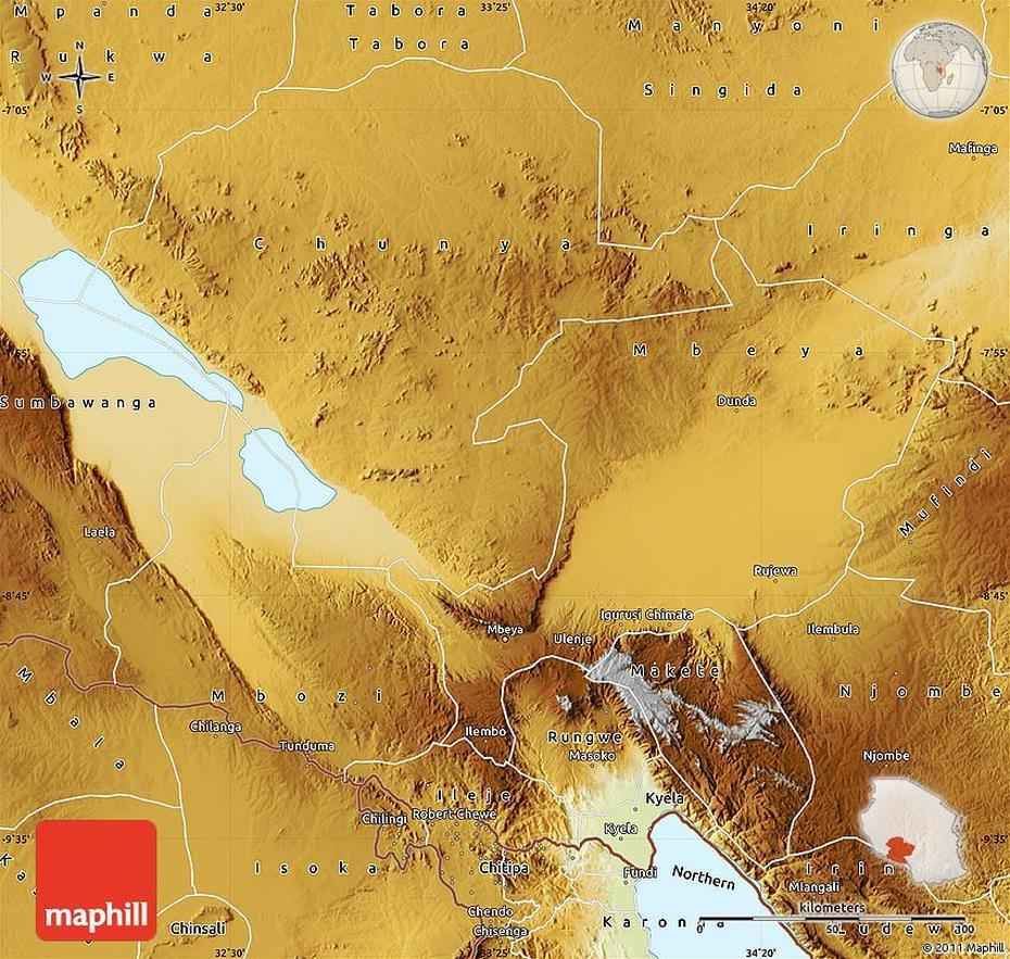 Physical Map Of Mbeya, Mbeya, Tanzania, Tanzania  With Regions, Arusha Tanzania