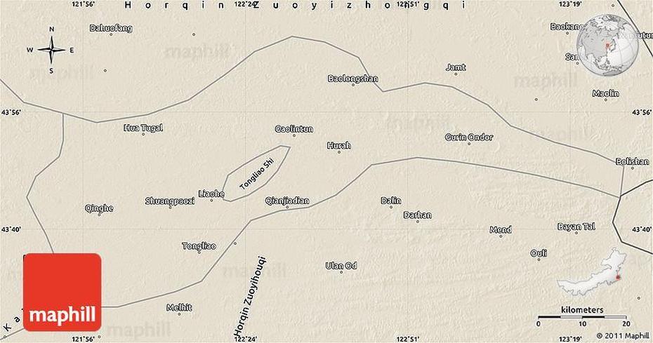 Shaded Relief Map Of Tongliao, Tongliao, China, Jingyuan, Tongliao City