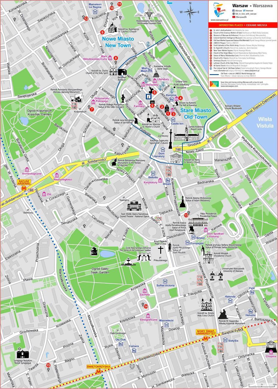 Warsaw City Center Tourist Map, Warsaw, Poland, Duchy Of Warsaw, Poland Country