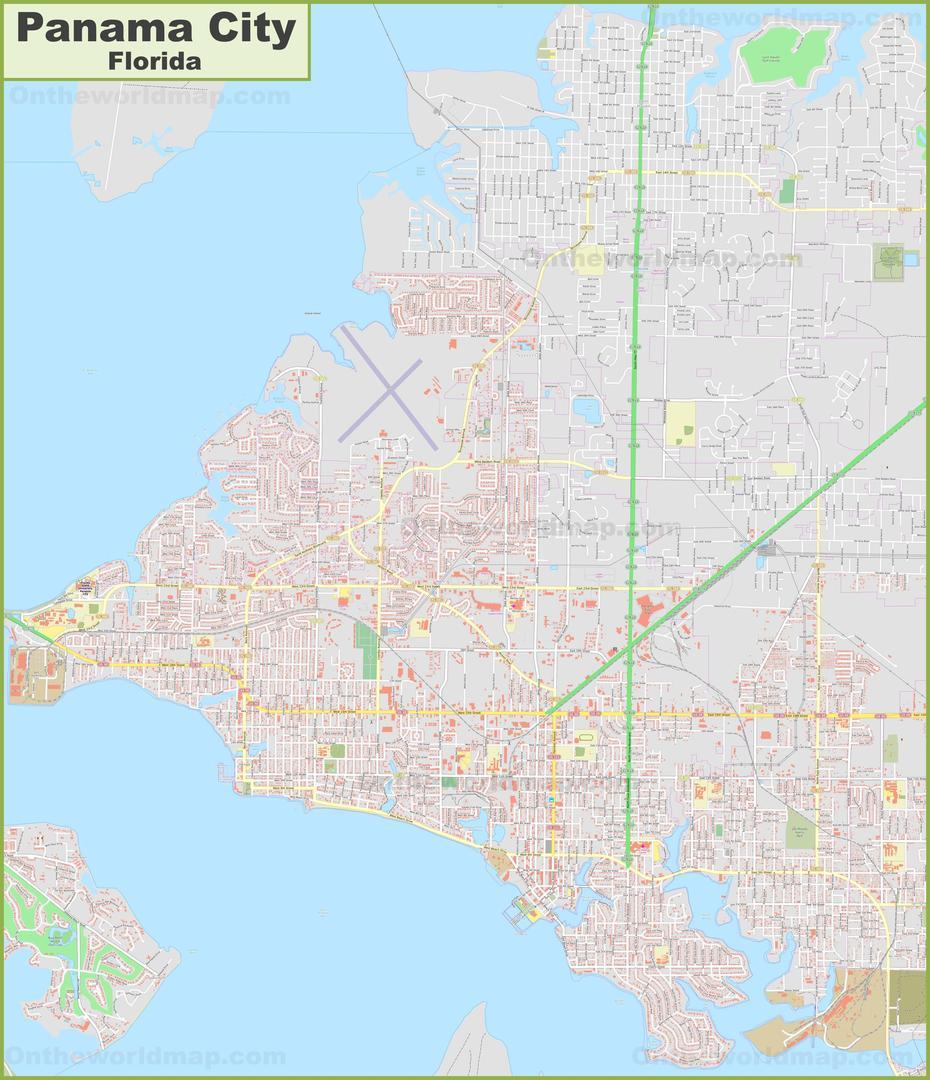 Large Detailed Map Of Panama City (Florida), Panama City, Panama, Panama City  Printable, Panama A