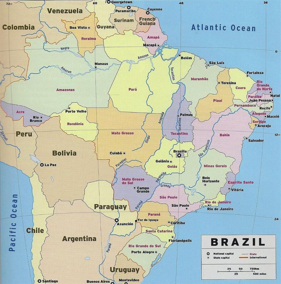 Large Detailed Political And Administrative Map Of Brazil With National …, Cansanção, Brazil, Brazil Cities, Detailed  Of Brazil