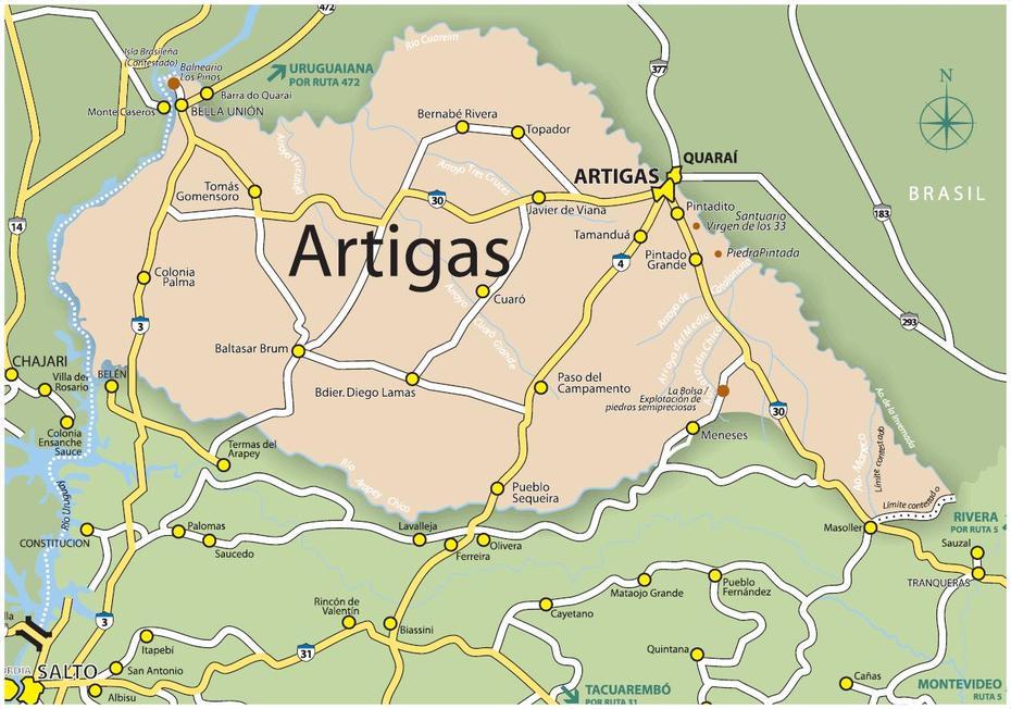 Mapas Del Uruguay. Mapa De Artigas. Enciclopedia Online Gratis., Artigas, Uruguay, Salto Uruguay, Paysandu Uruguay