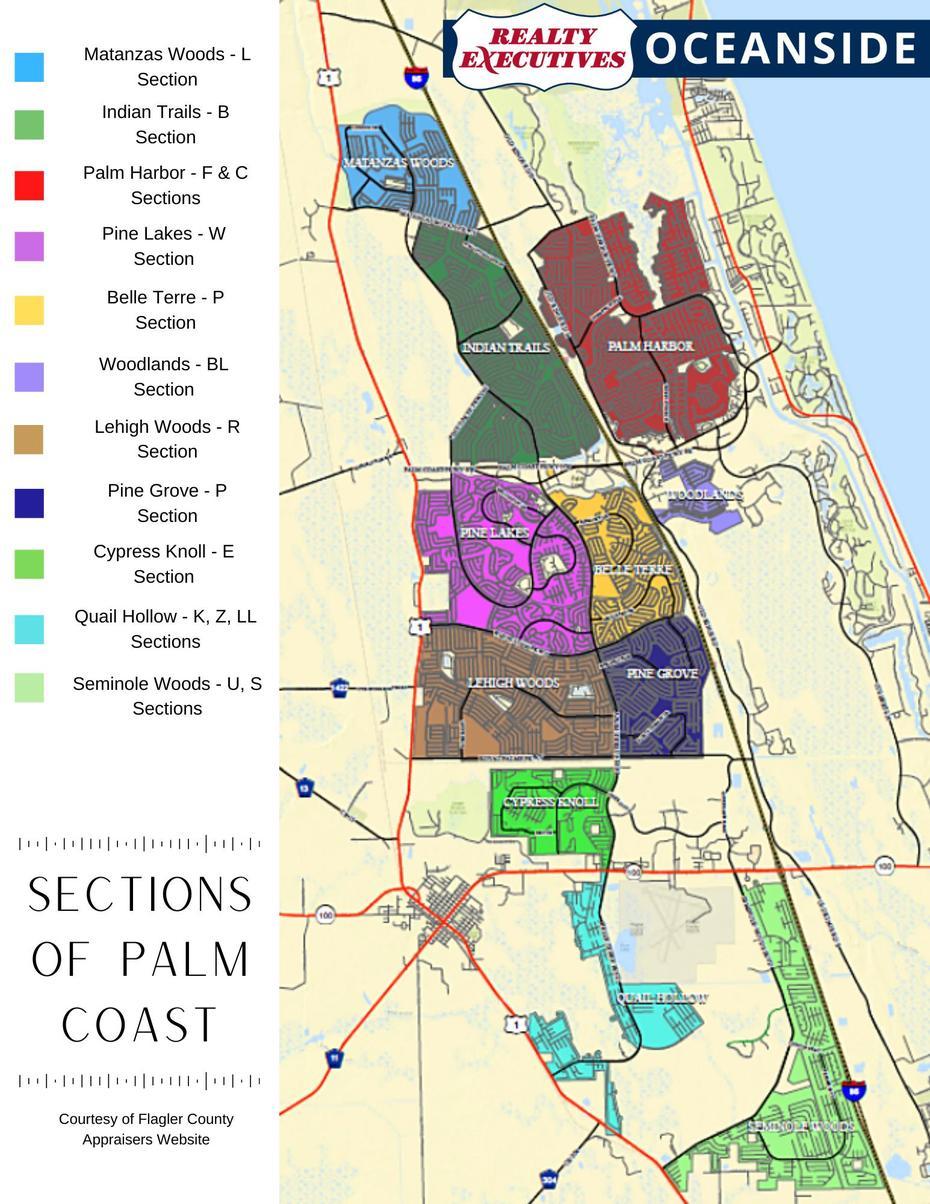 Palm Coast Area Sectioned Map, Palm Coast, United States, Of Palm Coast Section, Ocean  Hammock