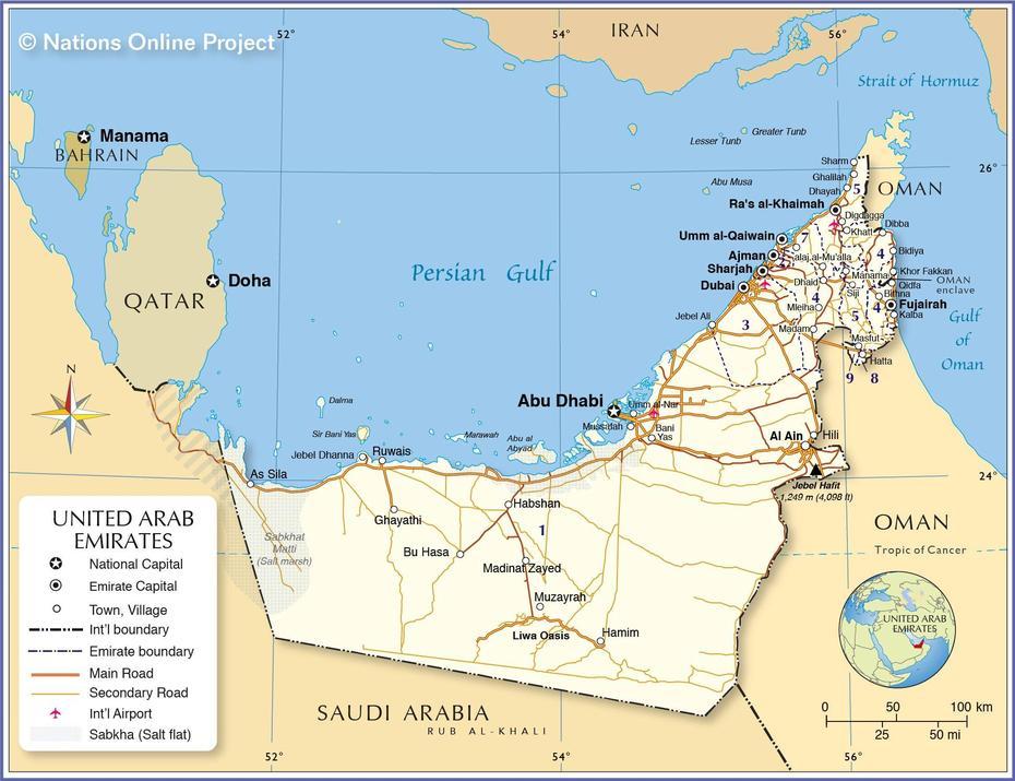 Political Map Of United Arab Emirates – Nations Online Project, Madīnat Zāyid, United Arab Emirates, Uae  Blank, United Arab Emirates Middle East