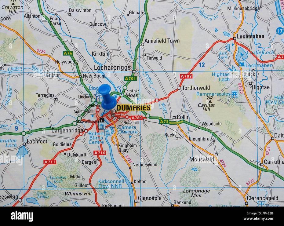 Road Map Of The Dumfries Area Of Scotland, Showing The Surrounding …, Dumfries, United Kingdom, Caernarfon Castle  Wales, Anglesey Island  Wales