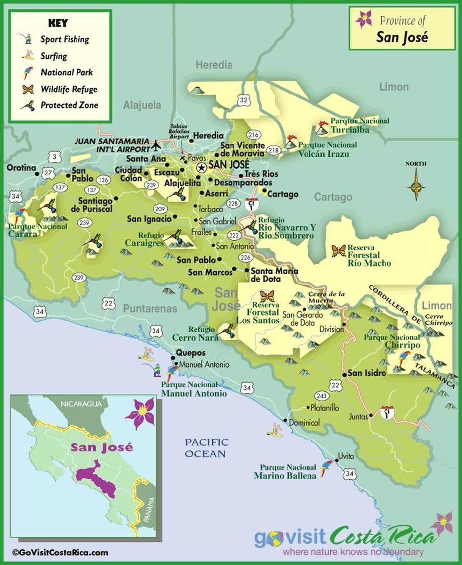 San Jose Region Map, Costa Rica – Go Visit Costa Rica, San José, Costa Rica, San Jose Costa Rica Airport, Playa Jaco Costa Rica