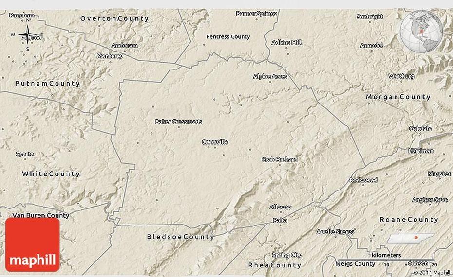 Shaded Relief 3D Map Of Cumberland County, Cumberland, United States, United States  Color, United States  With City