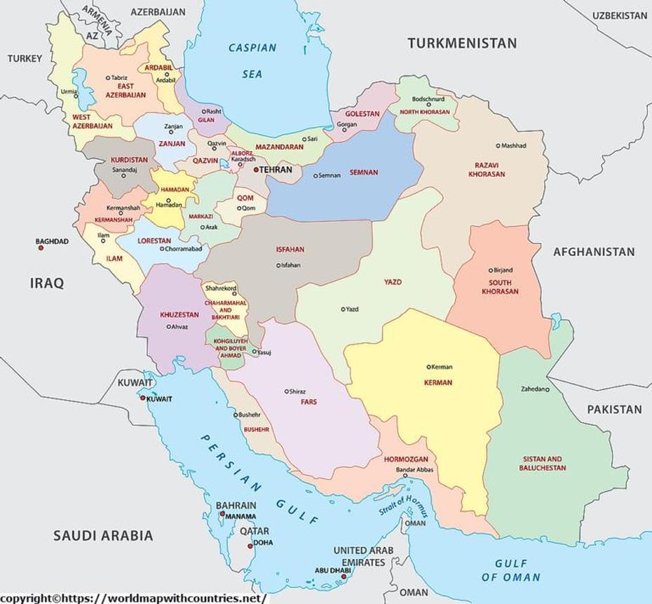 Free Printable Labeled And Blank Map Of Iran In Pdf, Lāmerd, Iran, Islamic Azad  University, Ashtian