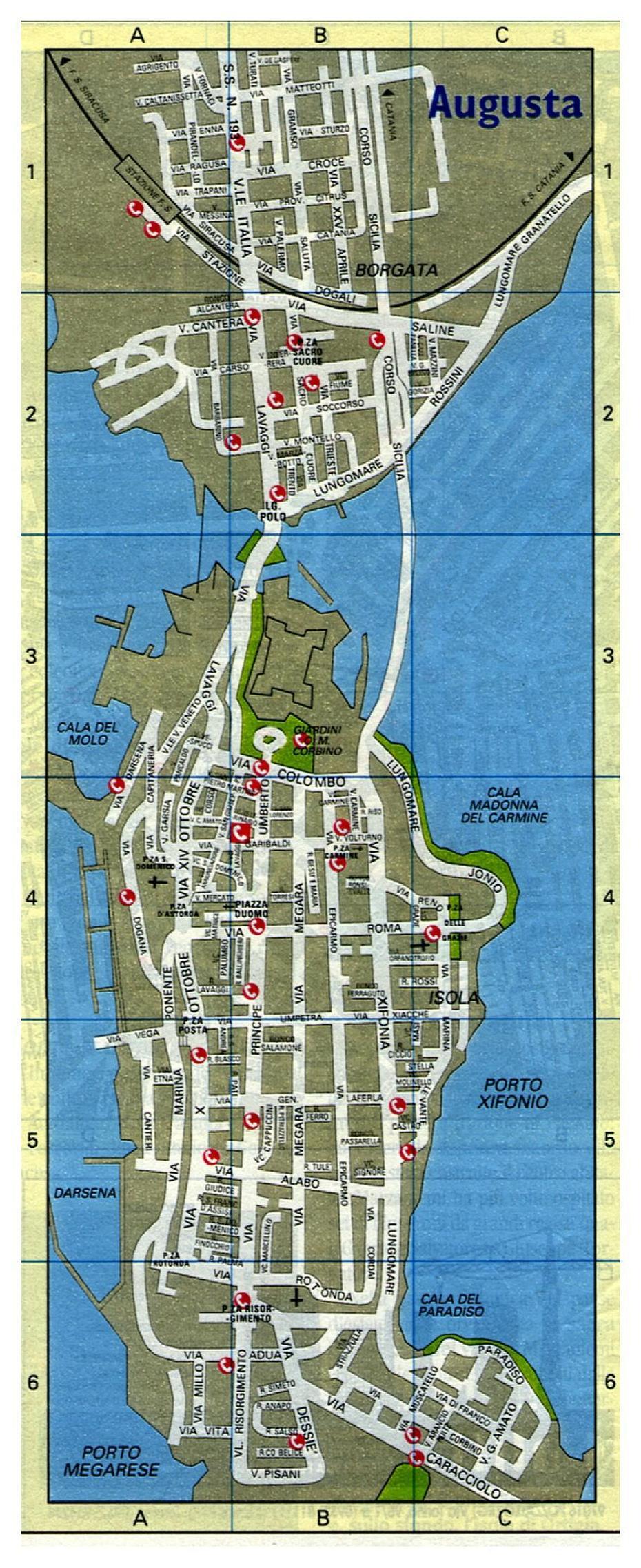 Mappa Della Citta Di Augusta (Sr), Augusta, Italy, Detailed  Of Pompeii, Augusta Sicile