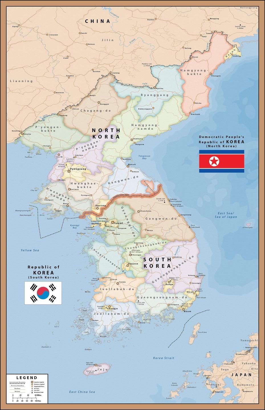 North & South Korea Map | Digital Vector | Creative Force, Sunch’Ŏn, North Korea, North Korea City, North Korea  At Night