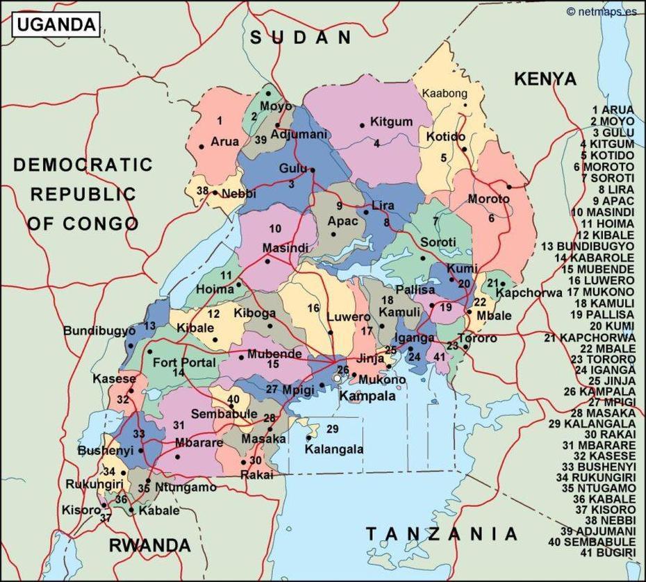 Uganda Political Map | Digital Maps. Netmaps Uk Vector Eps & Wall Maps, Kyegegwa, Uganda, Kamwenge  Town, South Sudan Refugee  Crisis