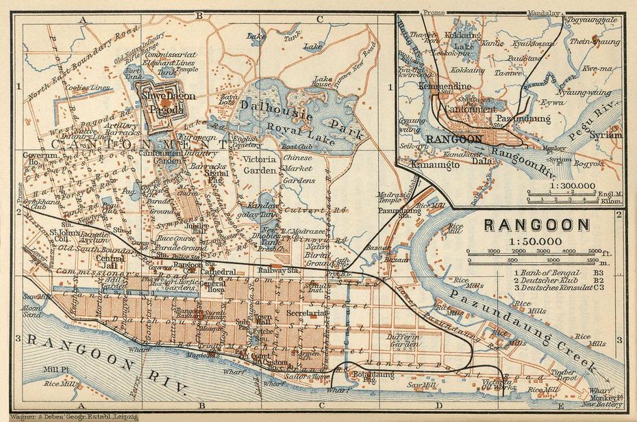 Wagner And Debes Map Of Rangoon – Myanmar 2021, Rangoon, Myanmar, Myanmar  3D, Myanmar Physical