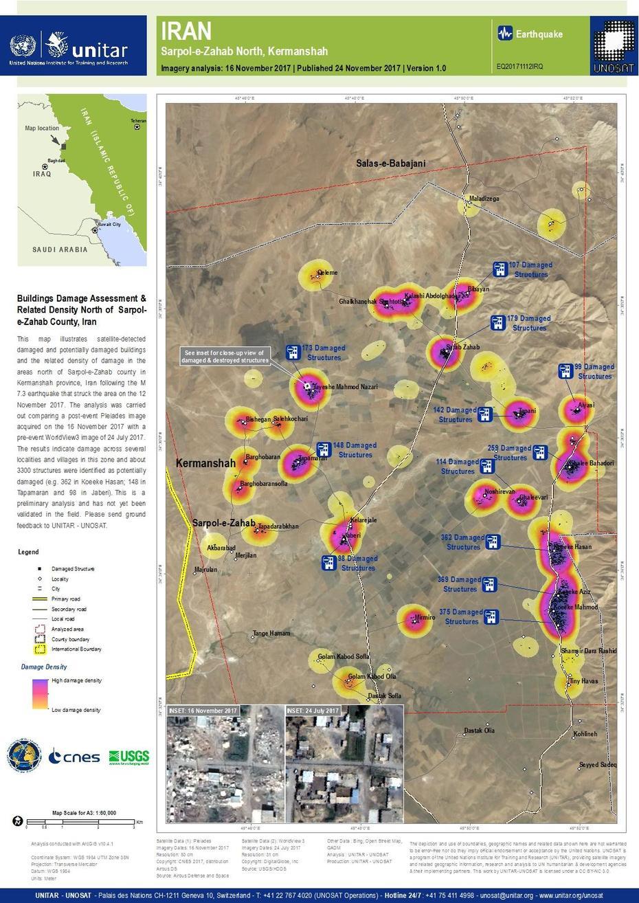 Buildings Damage Assessment & Related Density North Of Sarpol-E-Zahab …, Sarpol-E Z̄Ahāb, Iran, Shiraz Iran, Iran Road