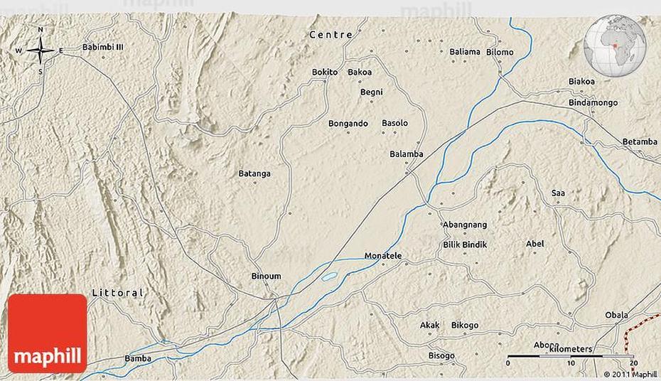 Cameroon On World, Cameroon Location, Shaded Relief, Obala, Cameroon