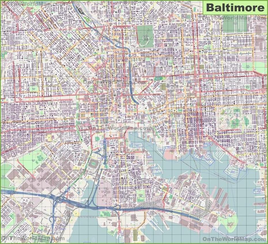 Large Detailed Map Of Baltimore, Baltimore, United States, Baltimore Maryland State, Maryland Road  Detailed