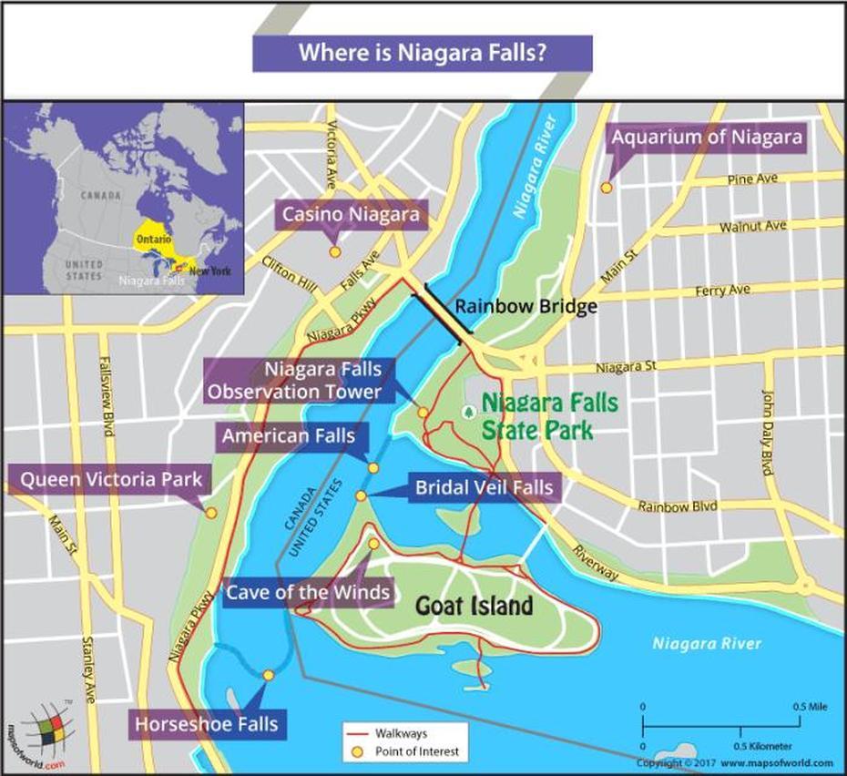 Where Is Niagara Falls Located? – Answers, Falls, United States, Showing United States, United States  Color