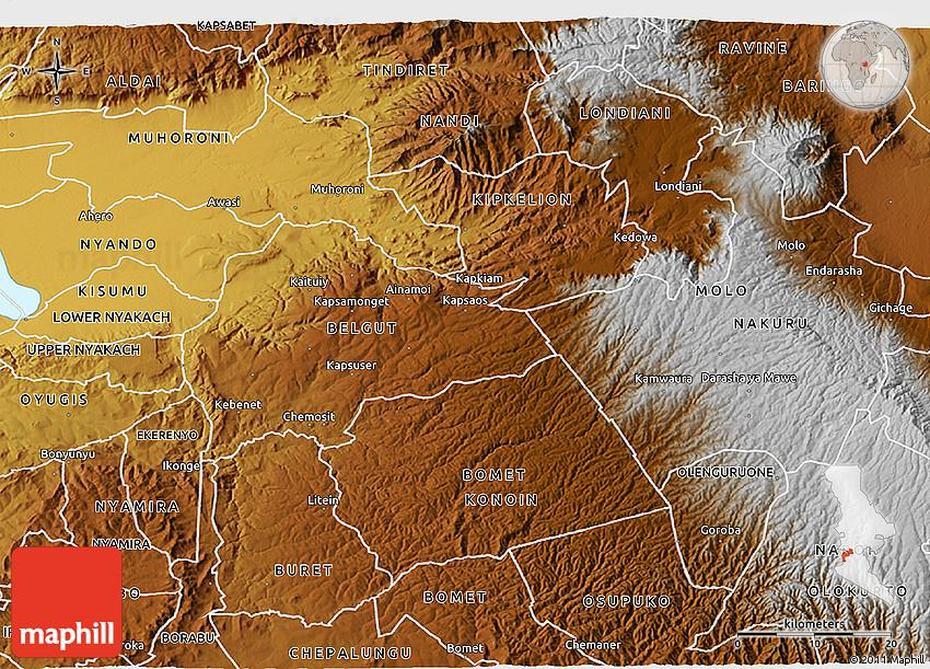 Physical 3D Map Of Kericho, Kericho, Kenya, Kericho Town, Kisii Kenya