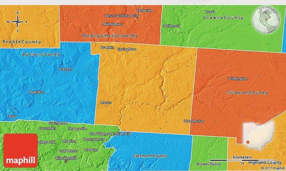 Political 3D Map Of Warren County, Warren, United States, United States  Colored, United States  With Capitals Only