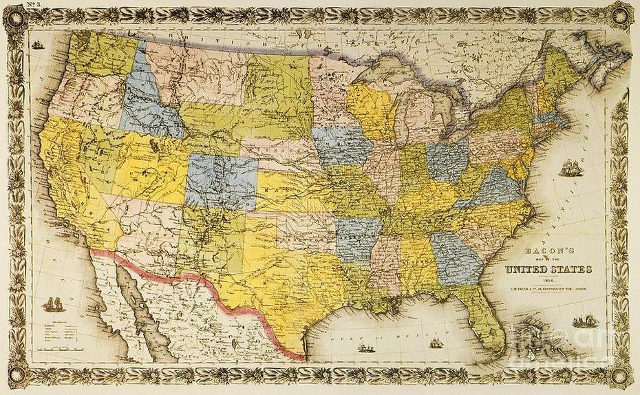 United States Map, 1866 Painting By Granger | Fine Art America, Granger, United States, Granger, United States