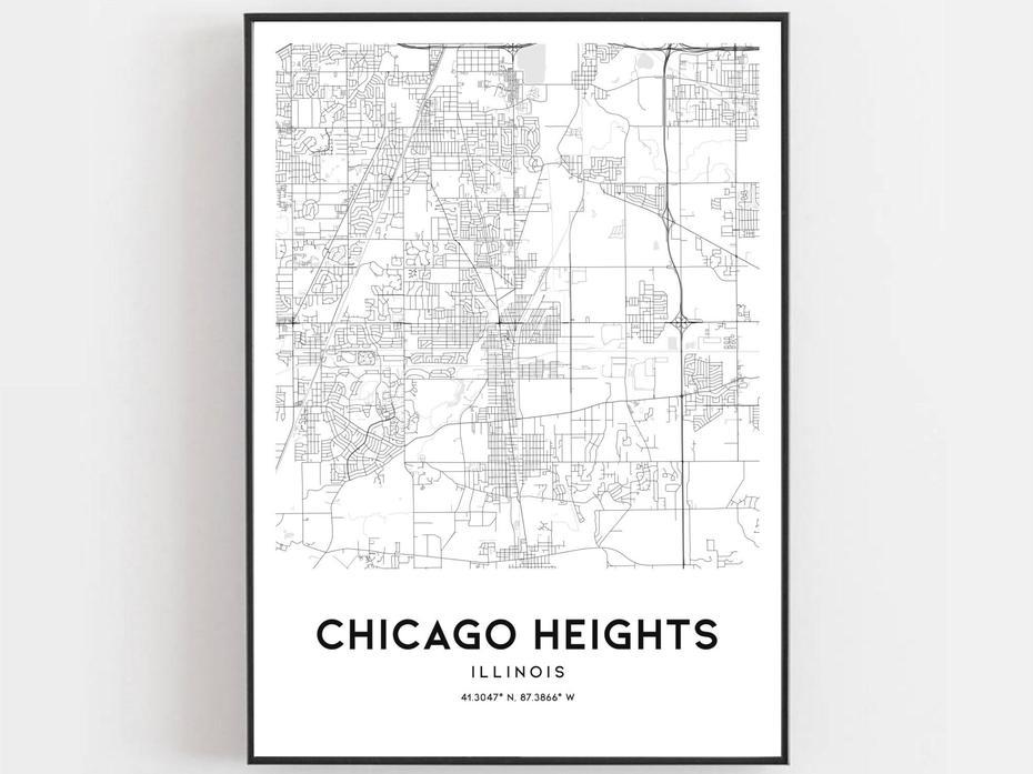Chicago Heights Map Print Chicago Heights Map Poster Wall | Etsy, Chicago Heights, United States, United States Terrain, Continental United States