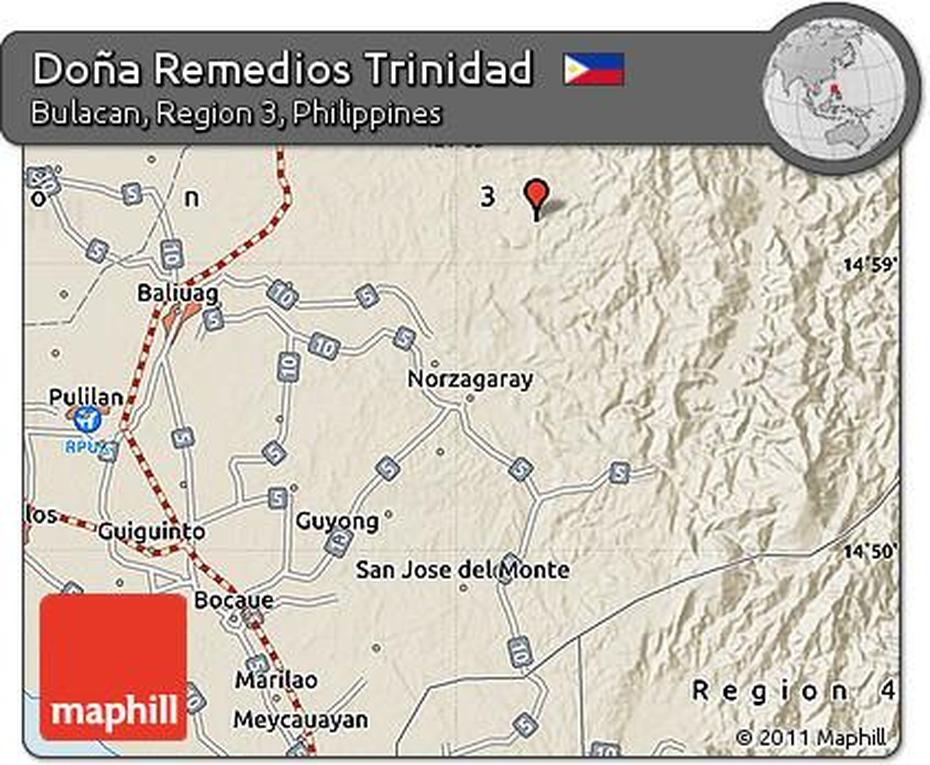 Free Shaded Relief Map Of Dona Remedios Trinidad, Doña Remedios Trinidad, Philippines, Antipolo Philippines, Baler Philippines