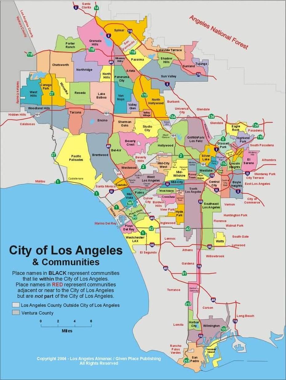 Los Angeles, California Map, Los Angeles, United States, Districts Of Los Angeles, Los Angeles On The World