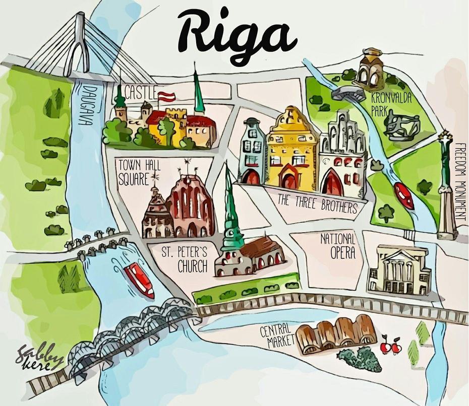 Map Of Riga Old Town -Watercolour | Letonia, Riga, Tallin, Riga, Latvia, Riga City, Latvia Geography