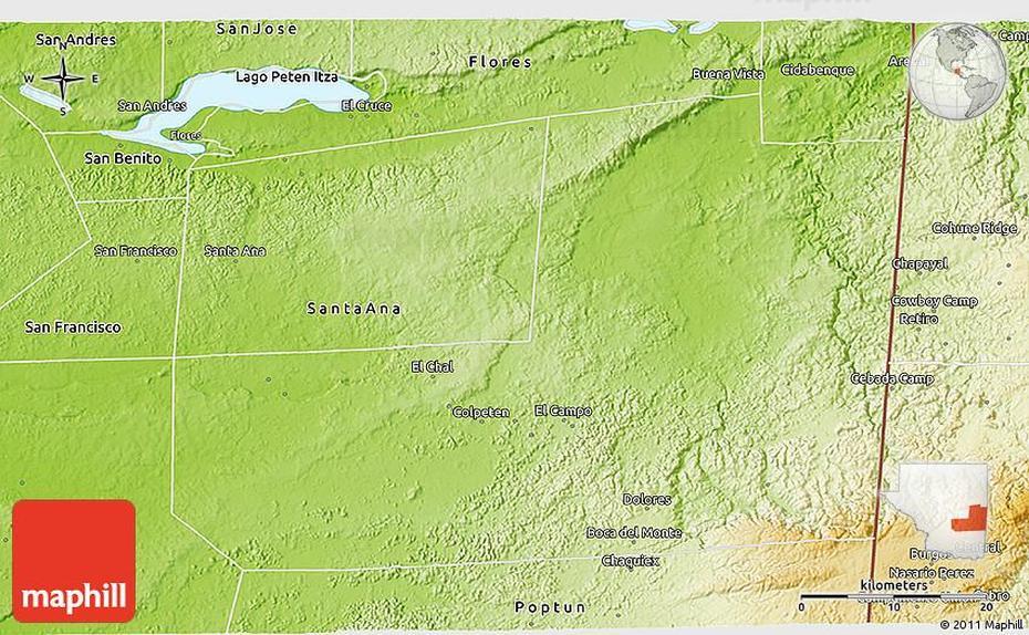 Physical 3D Map Of Dolores, Dolores, Guatemala, Santa Rosa Weather, Escuintla Guatemala