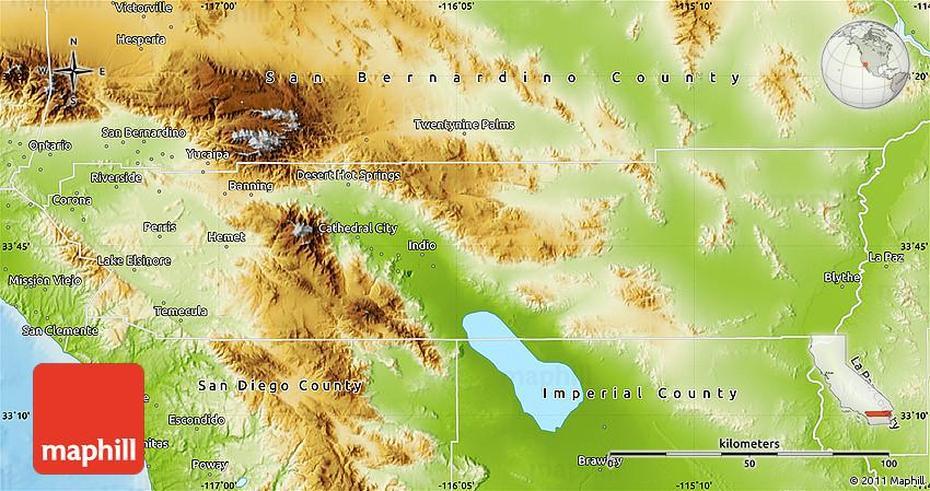 Physical Map Of Riverside County, Riverside, United States, United States Travel, United States  Large Wall