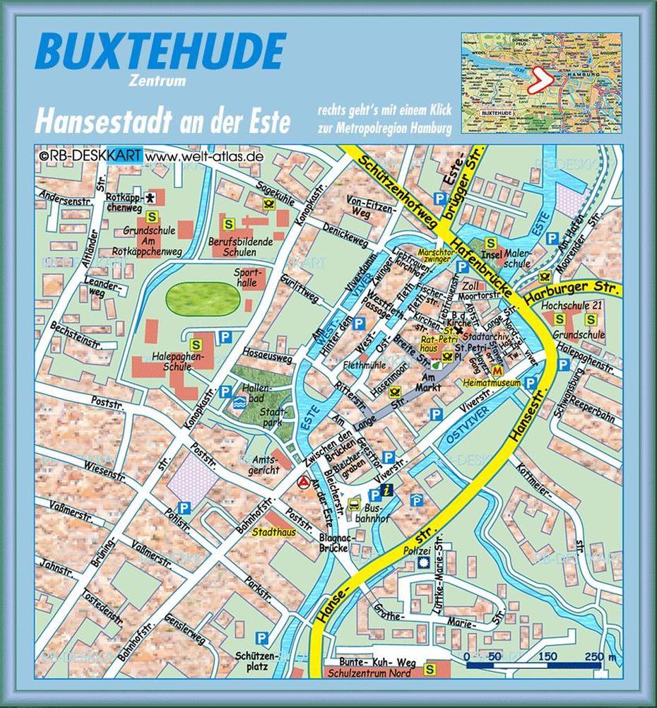 Buxtehude Karte, Hamelin Germany, Niedersachsen, Buxtehude, Germany