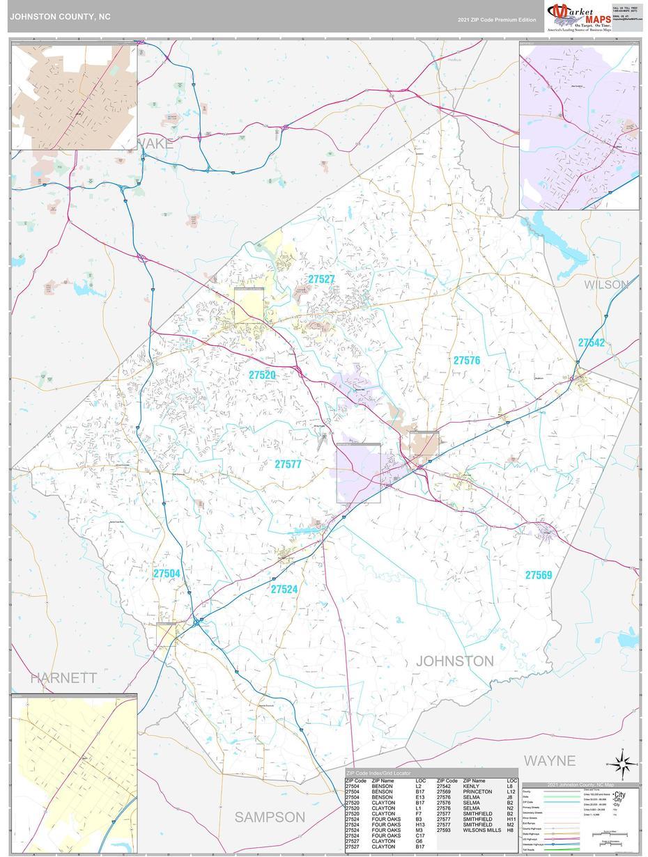 Johnston County, Nc Wall Map Premium Style By Marketmaps, Johnston, United States, 50 United States, United States America  Usa