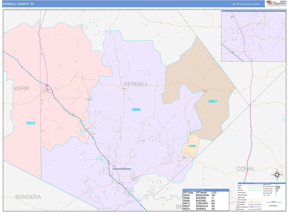 Kendall County, Tx Wall Map Color Cast Style By Marketmaps – Mapsales, Kendall West, United States, West Us, Western United States  Usa