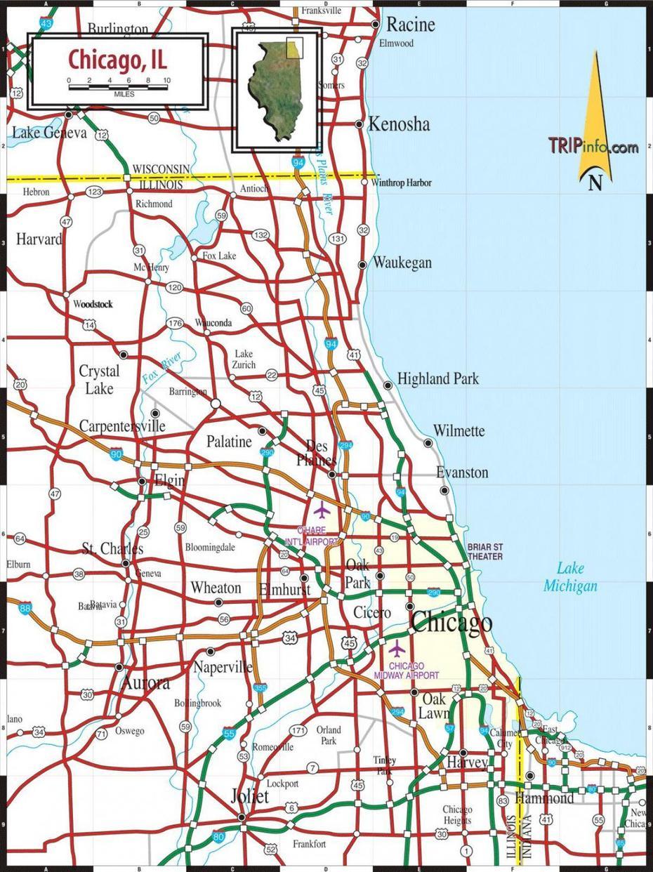 Map Of Chicago Street: Streets, Roads And Highways Of Chicago, North Chicago, United States, Chicago World, The States