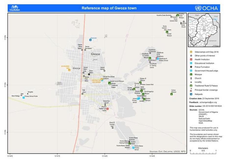 Nigeria: Borno – Reference Map Of Gwoza Town As Of 23Rd September 2016 …, Gwoza, Nigeria, Pbied, Plateau State Nigeria