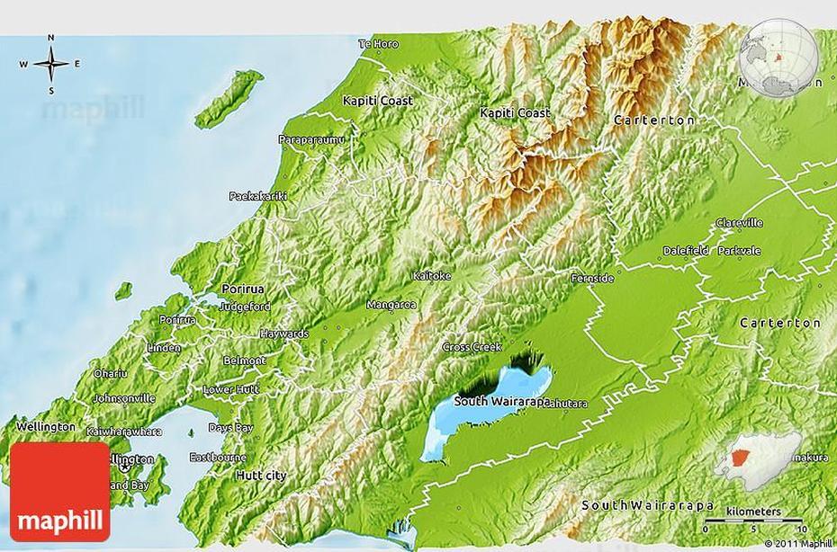 Physical 3D Map Of Upper Hutt, Upper Hutt, New Zealand, New Zealand World  Location, New Zealand Topographic