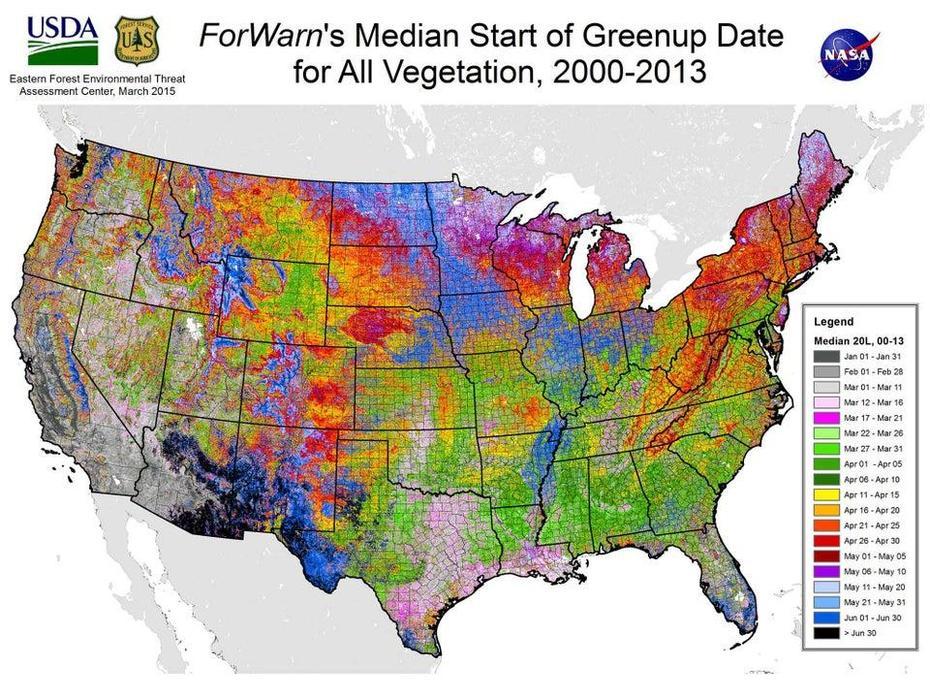 The Real Start Of Spring: Median Foliage Greenup Dates In The United …, Spring, United States, 50 United States, United States America  Usa