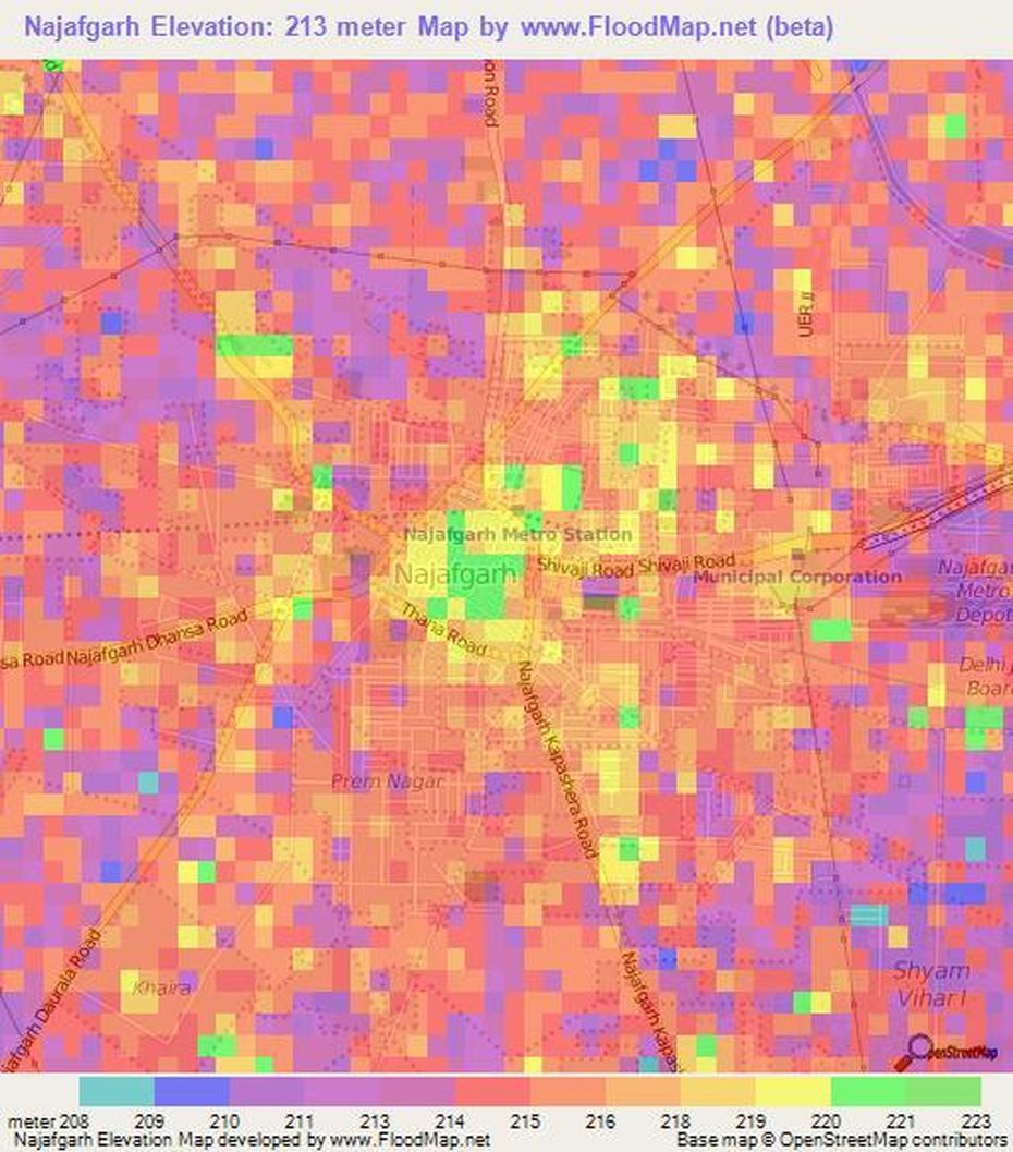 Elevation Of Najafgarh,India Elevation Map, Topography, Contour, Najafgarh, India, Indira Gandhi International Airport, Yamuna River