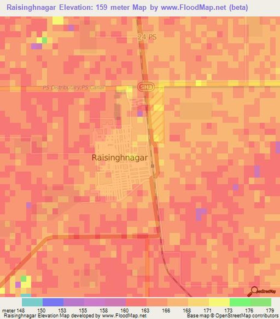 Elevation Of Raisinghnagar,India Elevation Map, Topography, Contour, Rāisinghnagar, India, India  Black, Present India