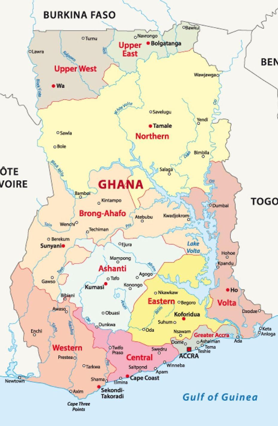 Of Ghana With Towns, Ghana Flag, Facts, Gyapekurom, Ghana