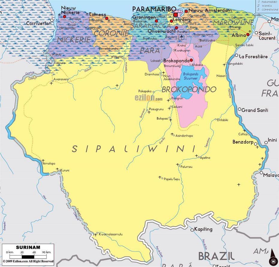 Large Political And Administrative Map Of Suriname With Roads, Cities …, Cottica, Suriname, Suriname River, Suriname Capital City