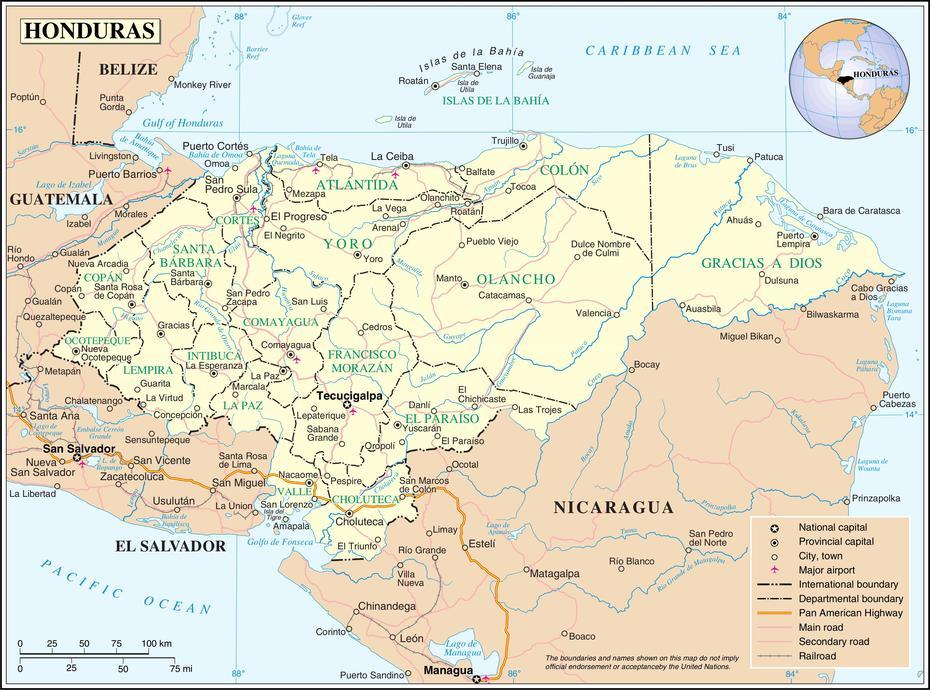 Map Of Honduras Political Map) : Worldofmaps – Online Maps And …, Comayagüela, Honduras, Santa Barbara Honduras, Honduras  Outline