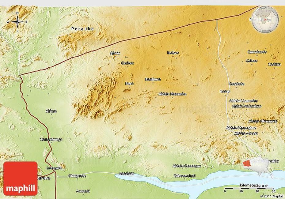 Physical 3D Map Of Zumbu, Zumbo, Mozambique, Mozambique Channel, Manica Mozambique