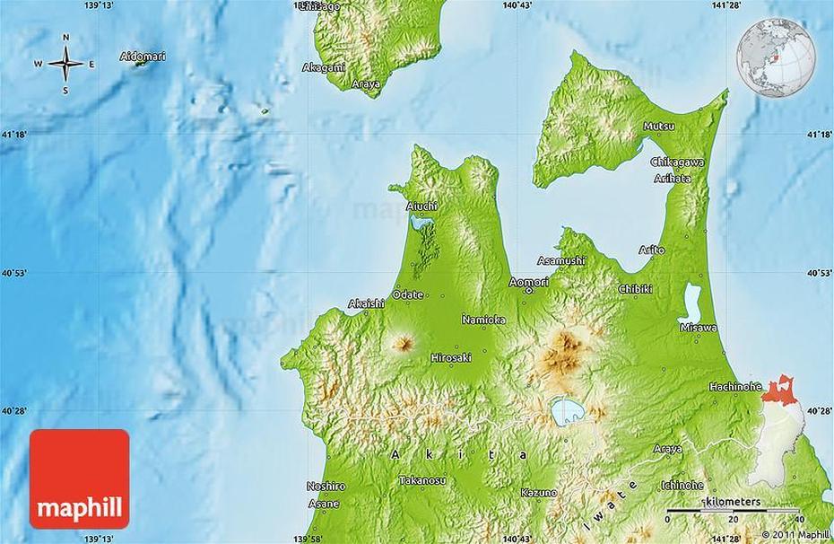 Physical Map Of Aomori, Aomori, Japan, Aomori City Japan, Kumamoto Japan